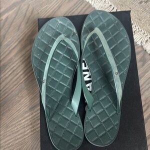 Chanel Green Quilted Flip Flops